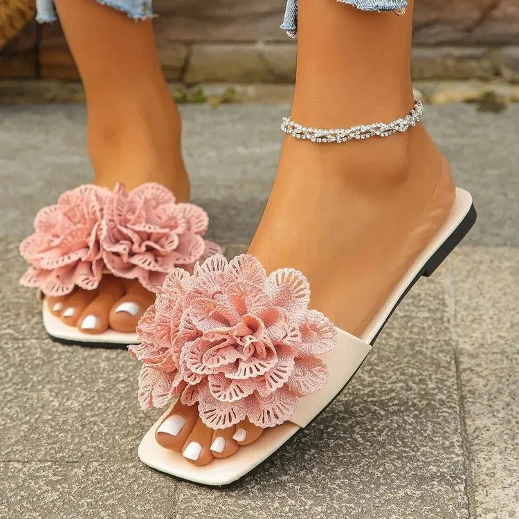 Women's Casual Floral Sandals Flat Bottom Beach Slippers Fashionable Comfortable PU Leather Outerwear Rubber Sole - Natalia Home Fashion