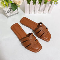 Fashion Design Slippers Outdoor Leisure Versatile And Comfortable Luxury Brand Simple Flat Bottom Square Head Slippers