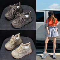 Chunky Sneakers Platform Heel Women Casual Shoes Leather Comfortable Walking Shoes Warm Fur Winter Shoes