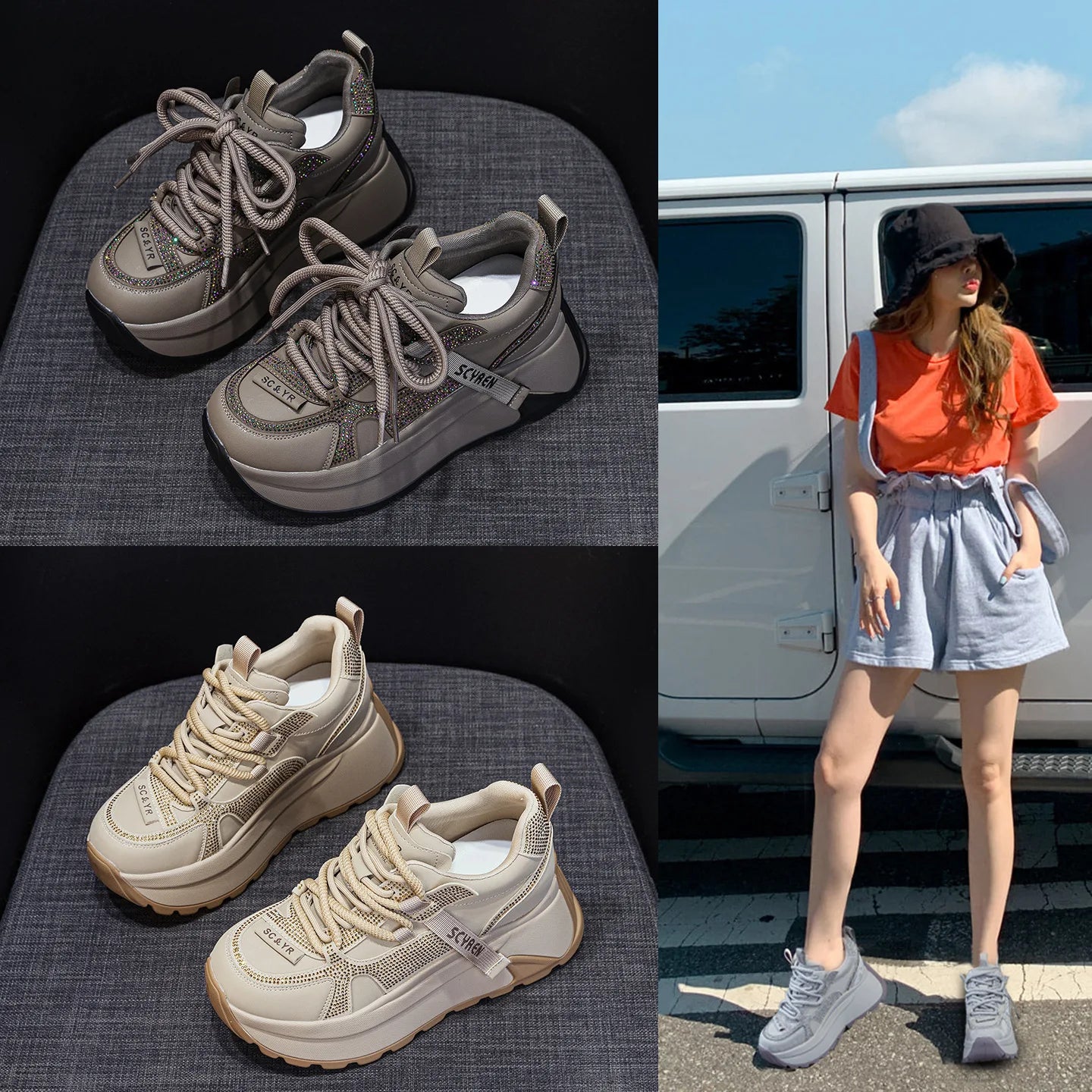 Chunky Sneakers Platform Heel Women Casual Shoes Leather Comfortable Walking Shoes Warm Fur Winter Shoes