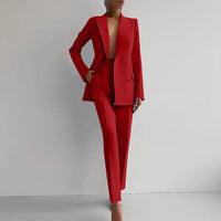Women Fashion Solid Pant Suits, Office Lady Elegant V-Neck Long Sleeve Blazer Set, Pencil Pants Slim Ladies Outfit