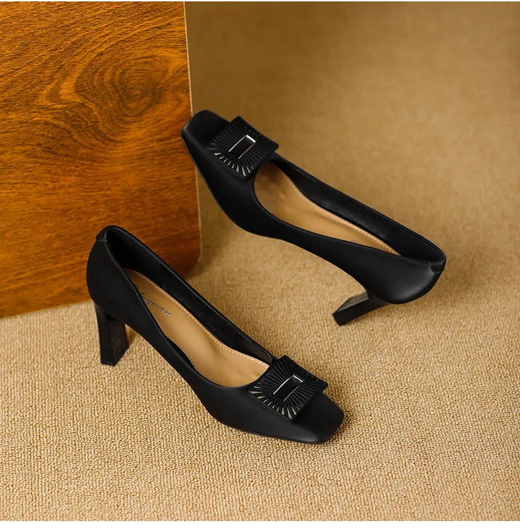 Square Toe Comfort Soft Office Shoes Daily Outdoors Women Shoes 7CM Thick High Heels Shallow Mouth Fashion Party Shoes