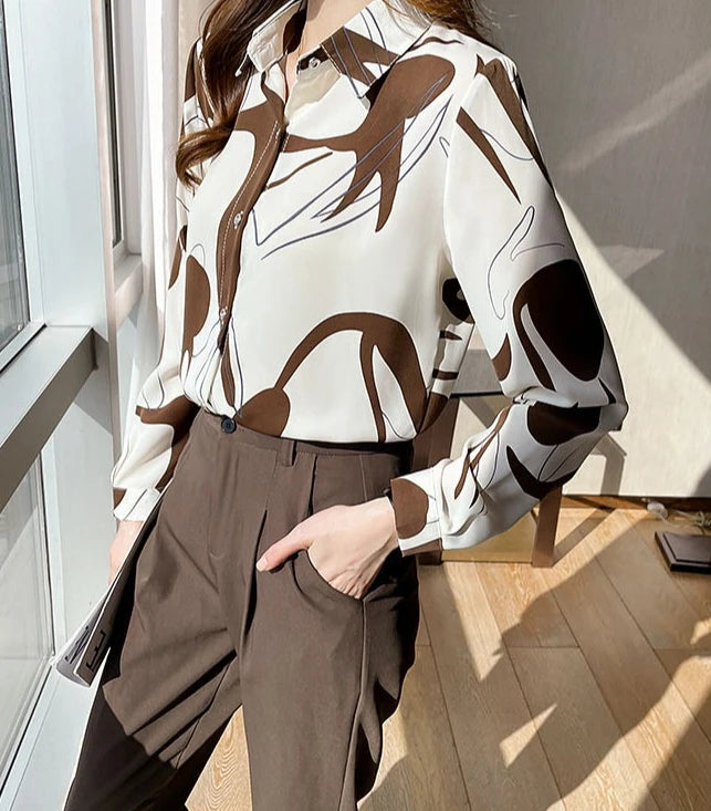 Print Shirts & Blouses for Women Fine Elegant Fashion Chic Chiffon Woman Top