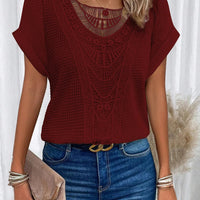 T shirt women 2026 fashion Spring Summer New lace patchwork short-sleeved T-shirt solid color tshirt women's clothing Natalia Home Fashion    Natalia Home Fashion