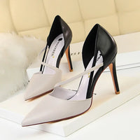 Women 9.5cm High Heels Sandals Nightclub Stripper Heels Sexy Patchwork Party Ankle Strap 2 tone Shoes