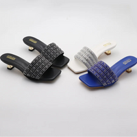 Low Heel Slippers Elegant Lady Square Toe Sandals Luxury Rhinestone High Heels Mules  Slip-on Women Shoes - Natalia Home Fashion