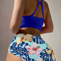 High Waist Bikinis Women High Neck Swimsuit Floral Swimwear Female Bathers Bathing Swimming Suit Summer Beachwear