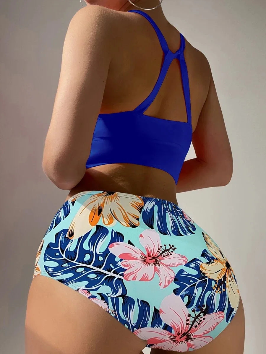 High Waist Bikinis Women High Neck Swimsuit Floral Swimwear Female Bathers Bathing Swimming Suit Summer Beachwear