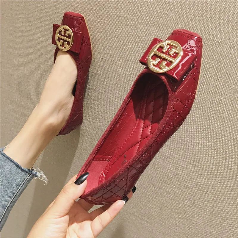 Women's Flats Shallow Work Shoes Soft Sole Non Slip Women Casual Shoes Patent Leather Breathable Women Shoes Summer