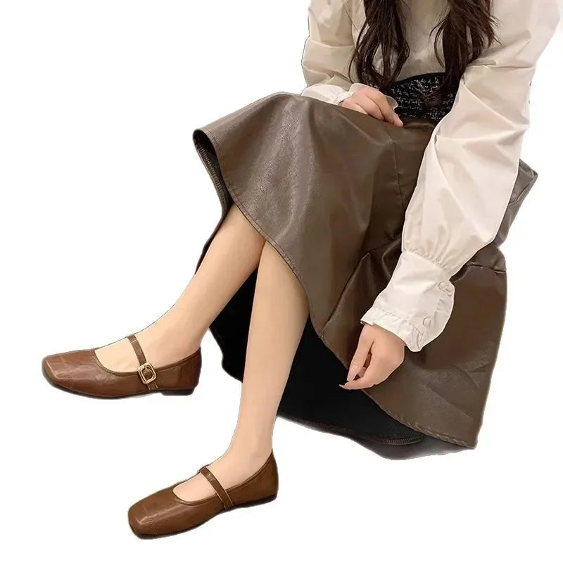 Women's Mary Jane Flat Bottom Slip-On Shoes with Buckle Soft Style Versatile Shoes