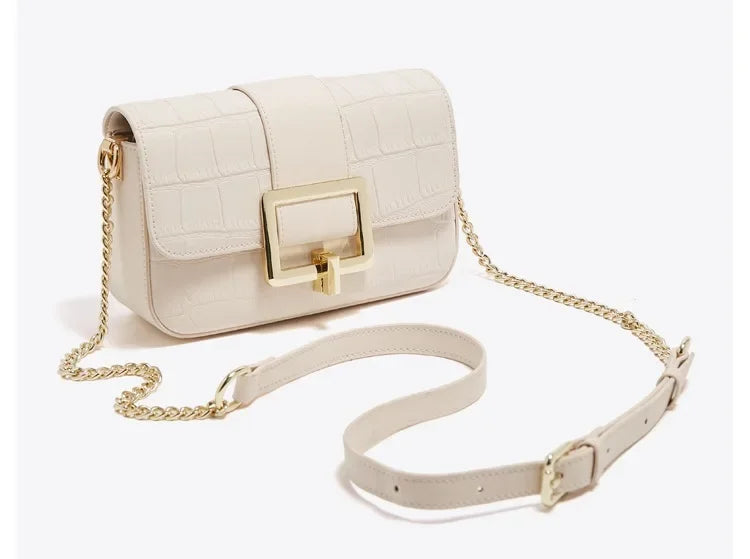 Luxury Two-Layer Cow Leather Handbag Women's Trendy Chain Crossbody Phone Bag Single Shoulder Bag Neutral Minimalist Style