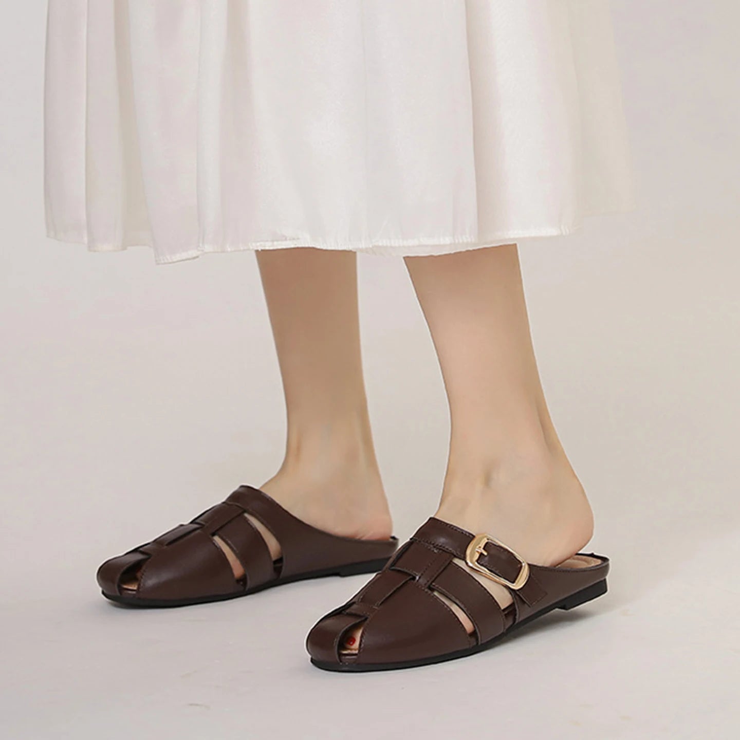 Designer Women Sandals Mules Summer Roman Slippers Fashion Buckle Woven Casual Soft sole Shoes