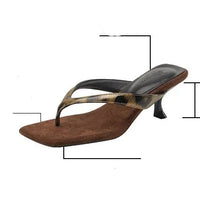 Formal Flip Flops Woman High Heels Cool Slippers Women's Summer New Retro Leopard Print Toe Square Heel Slippers Women Outside