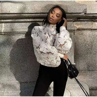 Luxury Fashion Jacquard See-through Shirts Women 3D Flower Long Sleeve Blouse Patchwork Tops Loose Design Lady Outerwear