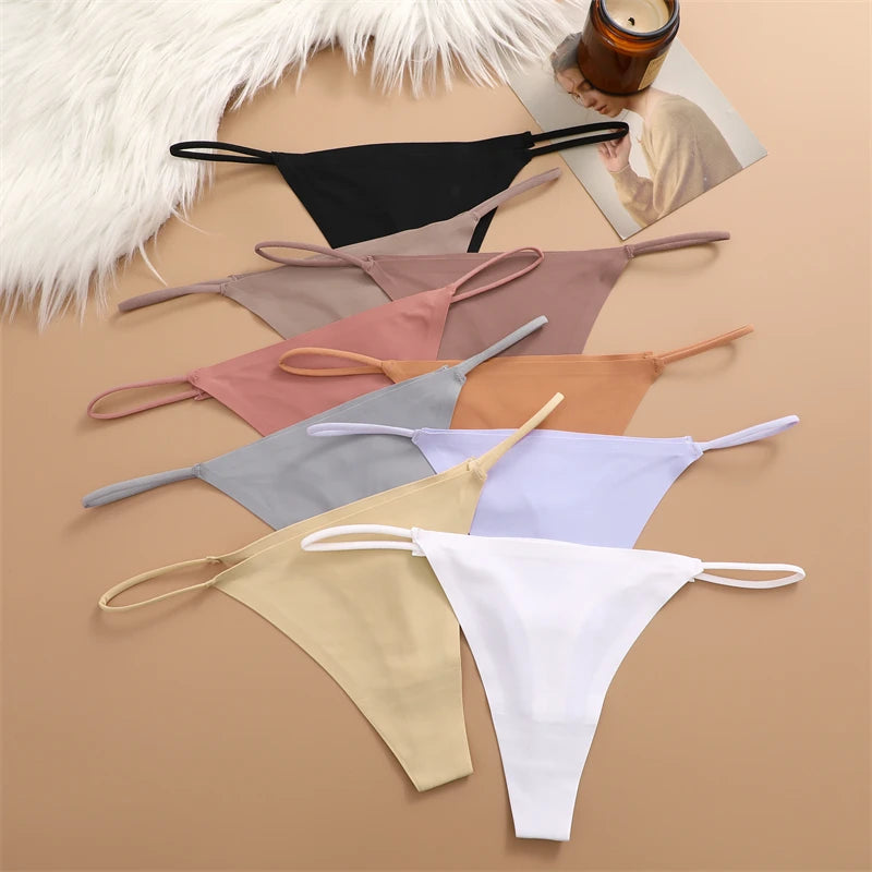 Ice Silk Women Seamless Thongs Sexy Low Waist Bikini Panties Female Traceless Underpants Ladies Solid Color T-back