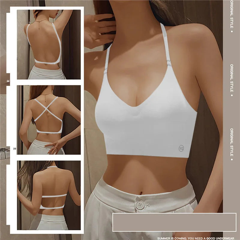 Women Invisible Bra Deep U Plunge Bras Backless Top for Dresses Sexy Lingerie with Transparent Strap Push Up Strapless Under wear