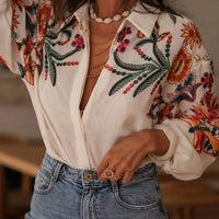 Women's Printed Shirt Long Sleeve Loose Button Cardigan Top Trendy Fashion Casual Blouses for Female