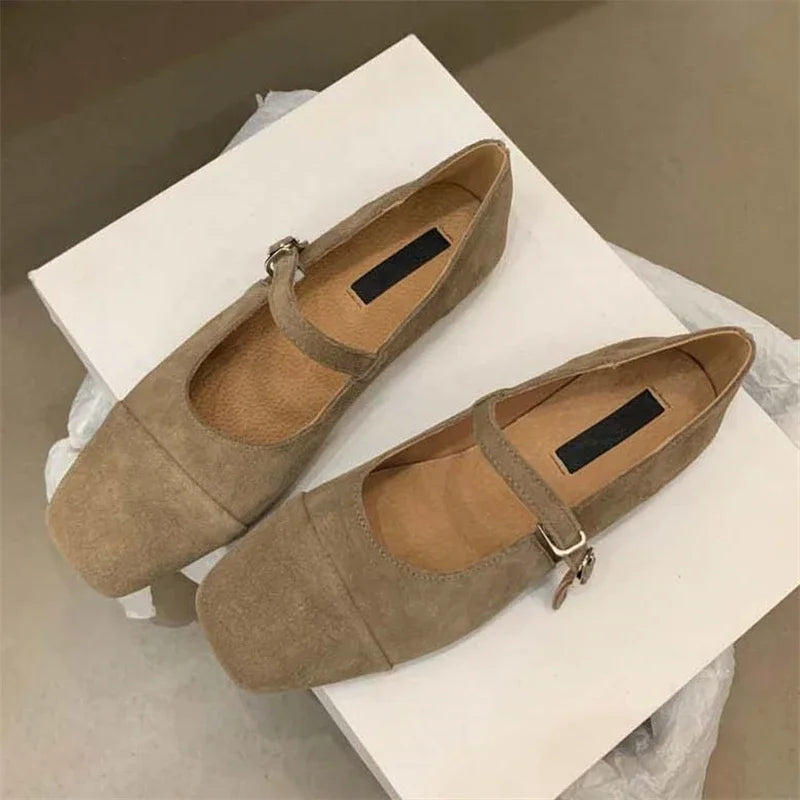 Streetwear Velvet Mary Jane Shoes for Women Casual Ballet Flats Pumps Female Ladies Loafers Buckle Single Mules