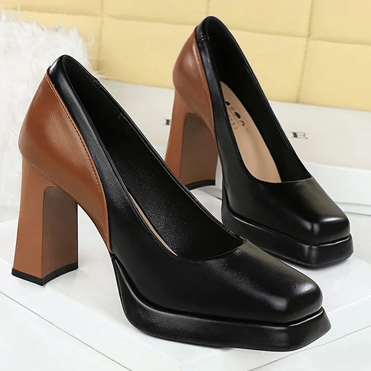 Fashion Platform Pumps Square Head High Heels Women Thick Heeled shoes Women Party shoes Temperament Block Heels