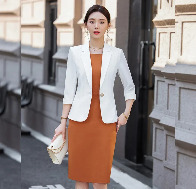 High Quality Women's Two Piece Set Office Work Dress Sleeveless Jacket Short Outerwear Fashionable And Comfortable for Office