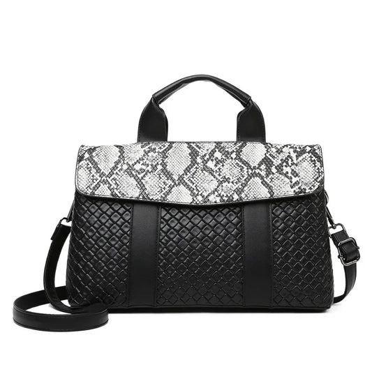 Large Capacity Ladies Handbag Fashion Woven Pattern Shoulder Bag Vintage Style Polyester Lining Soft PU Leather Material Commuter Bag