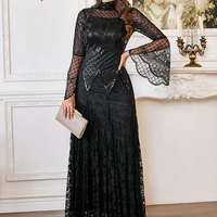 Black Lace Mermaid Elegant Evening Dress for Women High Neck Long Sleeve Sequins Party Dresses Prom Gowns Wedding