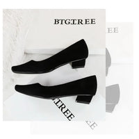 Women Fashion Style Quality Square Toe Low Heel Pumps Lady Prom Suede Shallow Mouth Thick High OL Single Shoes