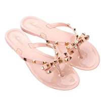 Women Jelly Slippers Rivets Studs Bow-Knot Leisure Daily Flip-Flops For Raining Days Anti-Slip Flat Slippers Natalia Home Fashion    Natalia Home Fashion