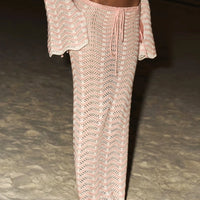 Sexy Knit V-neck Long Sleeve Lace-up Top Beach Half Skirt Two-piece  Summer Women's Casual Outfit Swimsuit Cover Up Set
