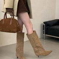Street Style Pointed Toe Knee-High Boots Women Low Heels Shoes Female Long Booties Women Shoes