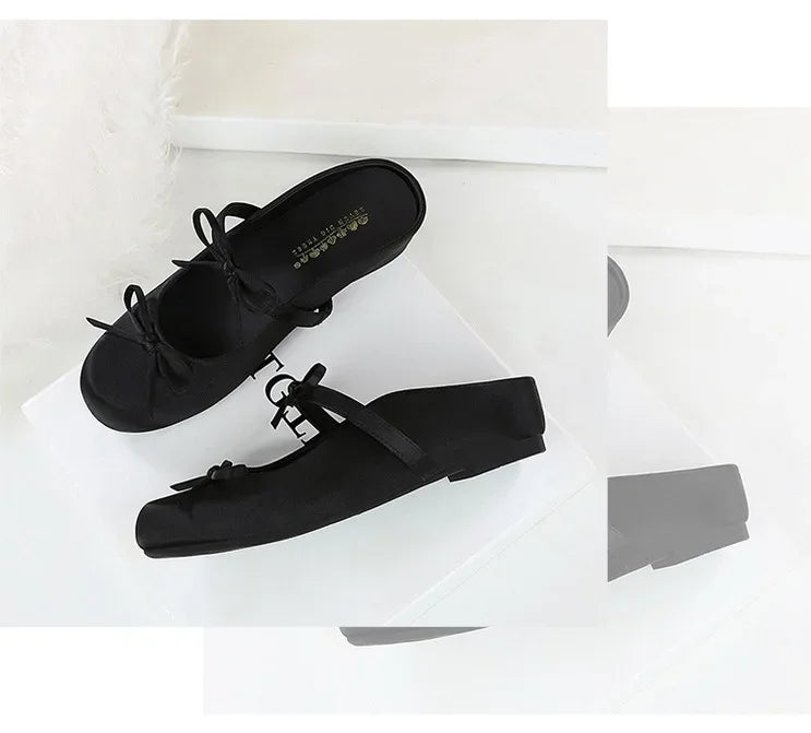 Ladies Slippers Bowknot Silks Satins Women Shoes Round Head Women Sandals Summer Shoes Women Slippers