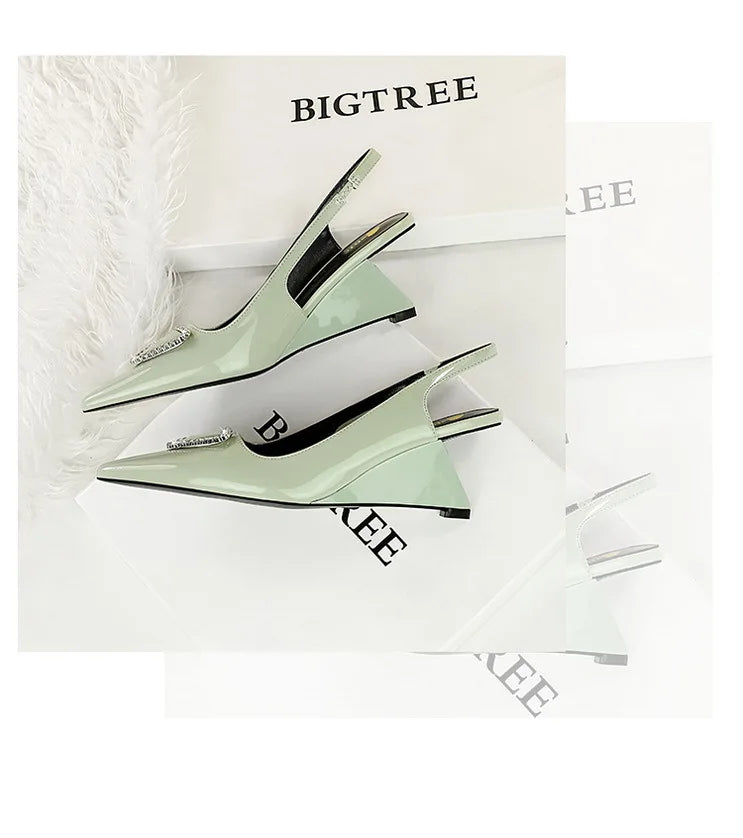 Spring Candy Fashion Pointed Toe Women Pumps Sling back Wedges High Heels Party Prom Mules Shoes