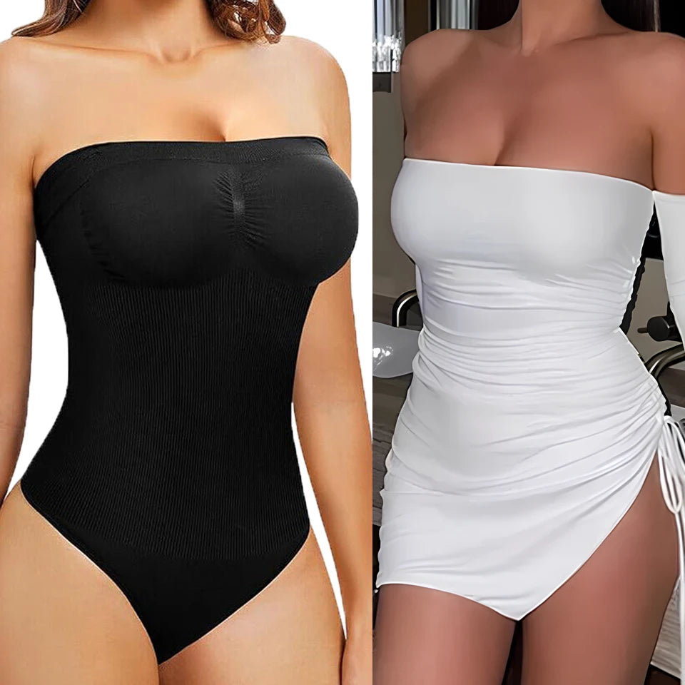 Strapless Short Bodysuit for Women Tummy Control Shapewear Seamless Sculpt Body Shaper with Removable Straps