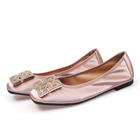 Rhinestones Buckle Flats Ballet Shoes Women Slip on Shallow Mouth Moccasins Elegant Women's Loafers Party Leather Ballerina