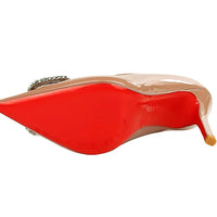 Banquet Pointed High Heels, Shallow Metal Rhinestone Thin Heel Patent Leather High Heels