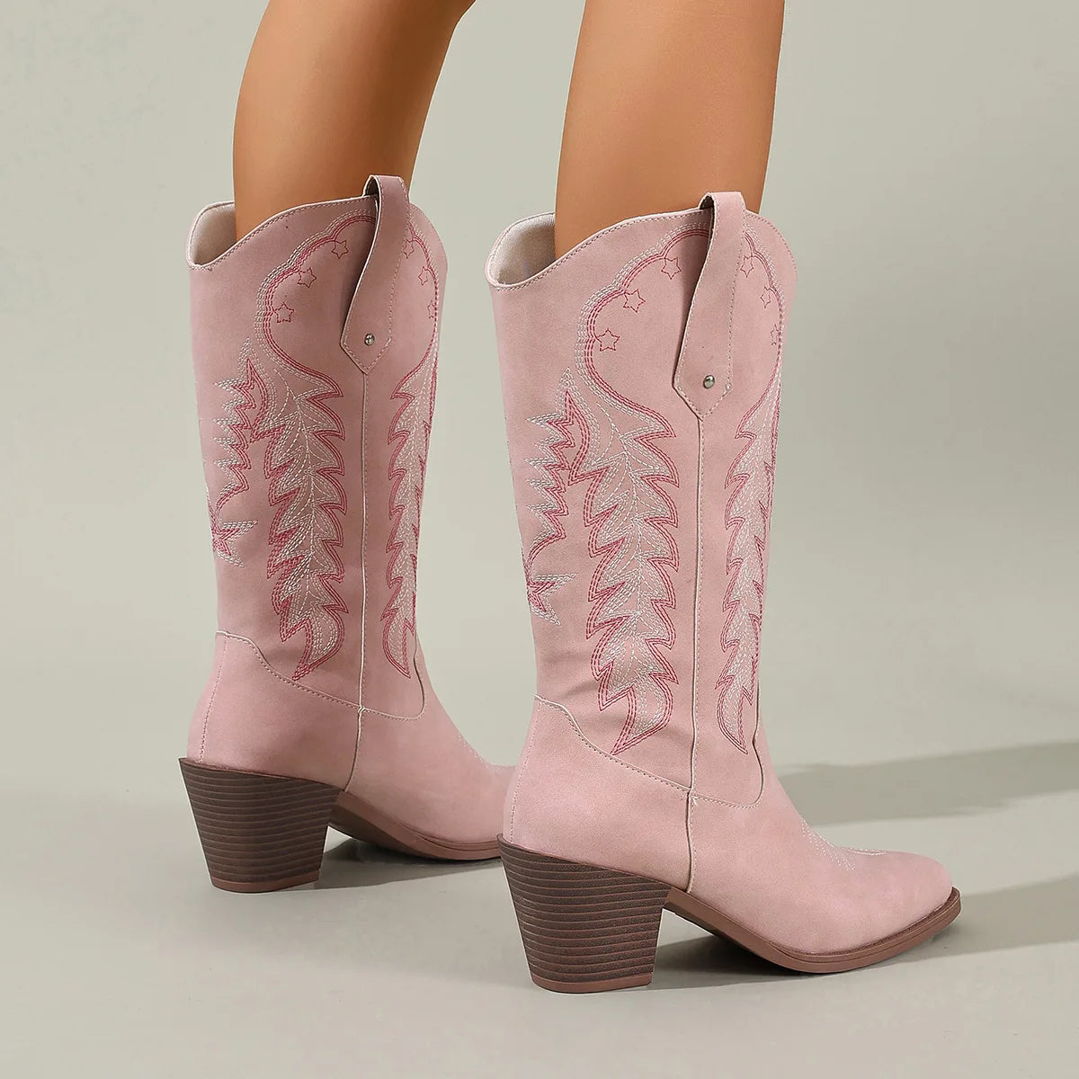Women's Embroidered High Heel Ankle Boots Western Cow girl Square Toe Knight Boots Thickened TPR Outsole for Casual Wear - Natalia Home Fashion