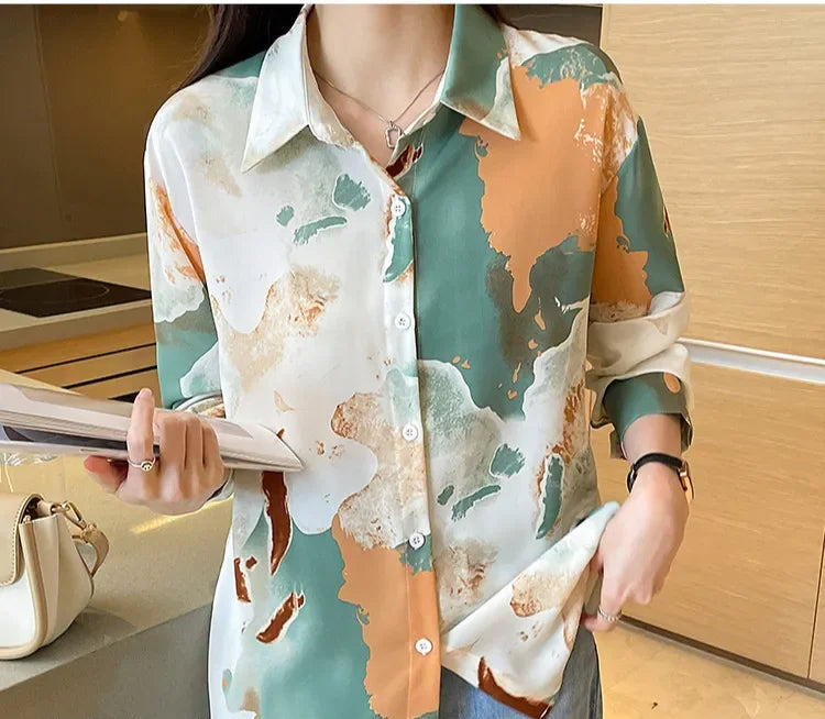 Casual Loose Long Sleeve Shirt for Women Korean Style Blouse Tops