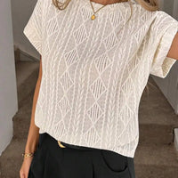 Women's Casual Round Neck Jacquard Short Sleeve Top T-shirt Leisure Commute Women Clothing