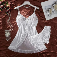 Sexy Nightgown Set Plus Size Sets Transparent Ultra-thin Women Pajamas Lace Bra thong Set Lingerie Hot Mini Night Dress