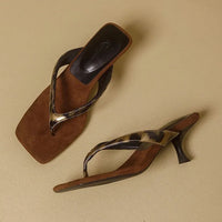 Formal Flip Flops Woman High Heels Cool Slippers Women's Summer New Retro Leopard Print Toe Square Heel Slippers Women Outside