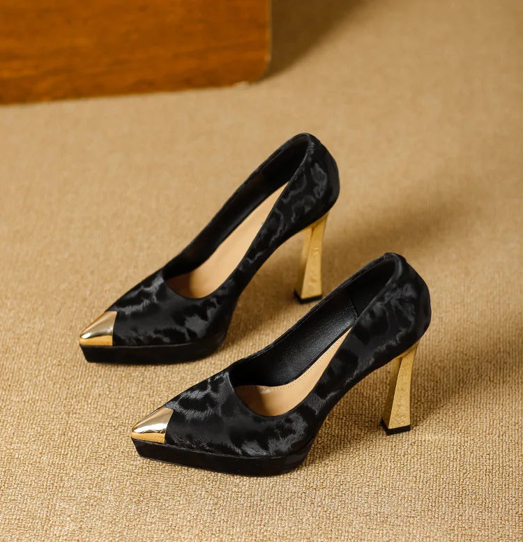 Fashion Women's Shoes Thin Block Heels 11cm Pointed Toe Shallow Mouth Ladies Pumps Party Shoes