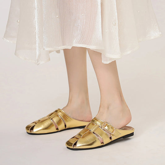Designer Women Sandals Mules Summer Roman Slippers Fashion Buckle Woven Casual Soft sole Shoes