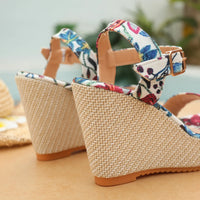 Bohemian Thick Heel Platform Sandals Women's Flip Flops Flower Ribbon Beach Shoes Comfortable round Toe Roman Style