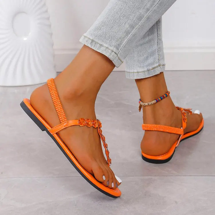 Sandals Summer Elastic Strap Casual Women's Sandals Fashionable Flat Soft Comfortable Slide for Women