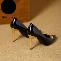 French Style Single Shoes Spring Women Pumps New Pointed Toe Shallow Mouth Metallic Buckle Commuting Shoes Stiletto Single Shoes