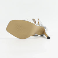 Women's Sexy High Heels Glass Glue Metal Chain Footwear Square Head Thin Heel Sandals Cross-Border Rubber Bottom Shoes