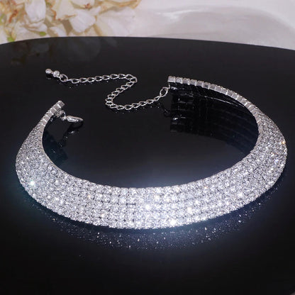 Luxury Round Rhinestone Necklace Set for Women Classic Silver Color Necklace Bracelet Earring Jewelry Set Bridal Wedding Jewelry Natalia Home Fashion    Natalia Home Fashion