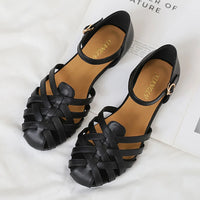 Luxury designer sandals Hollow Low-heeled Closed-toe Sandals for Women for Summer Outdoor Wear Roman Shoes