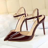Women 10.5cm High Heels Sandals Lady Metallic Gray Patent Leather Stripper Ankle Strap Sandals Wedding Fetish Nightclub Shoes