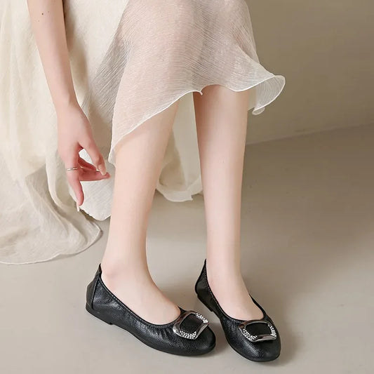 Comfort Slip-On Ladies Shoes New Leather Women Flats Round Toe Flat Shoes